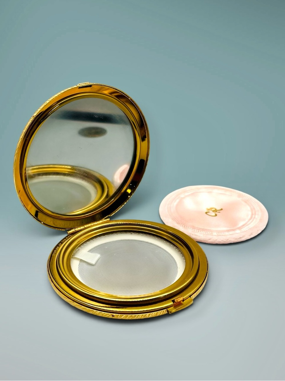 NOS Vintage Charles of the Ritz Gold Tone Powder Compact Unused New Old Stock